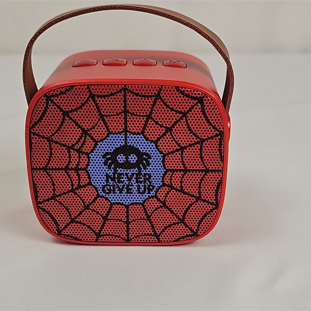 Portable Bluetooth Speaker Red Spider Web Never Give Up USB-C TF Card Tested